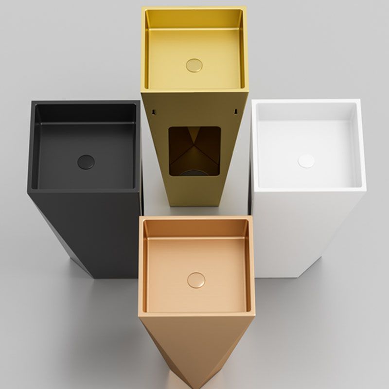 Modern Bathroom Sink with Pop-Up Drain Metal Rectangular Pedestal Bathroom Sink
