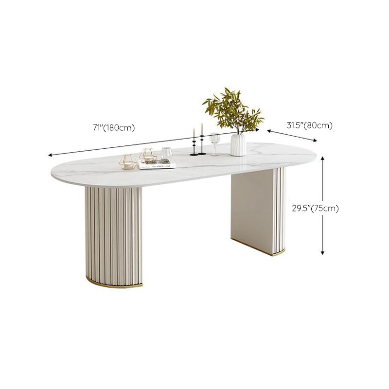 White Double Base Dining Table Modern Stone Table for Kitchen