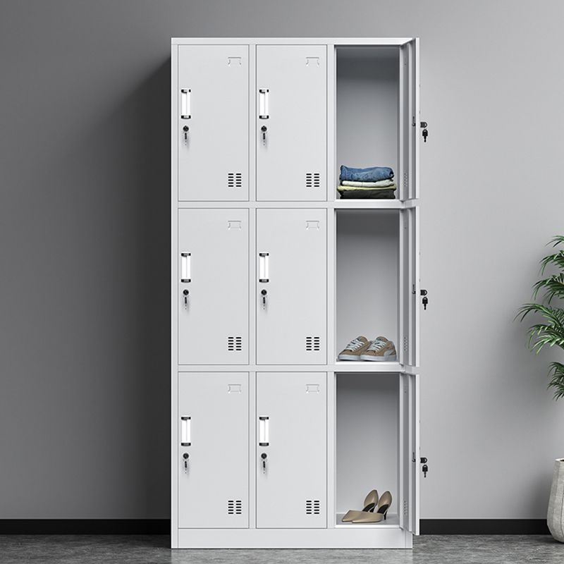 Hinged Door Cabinet for Bathroom Gray Metal Modern Storage Cabinet