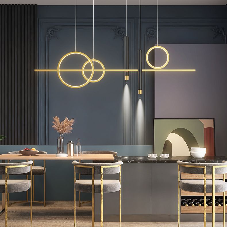 Modern Luxury LED Linear Island Pendant Light Wrought Iron Indoor Hanging Lamp with Silicone Shade