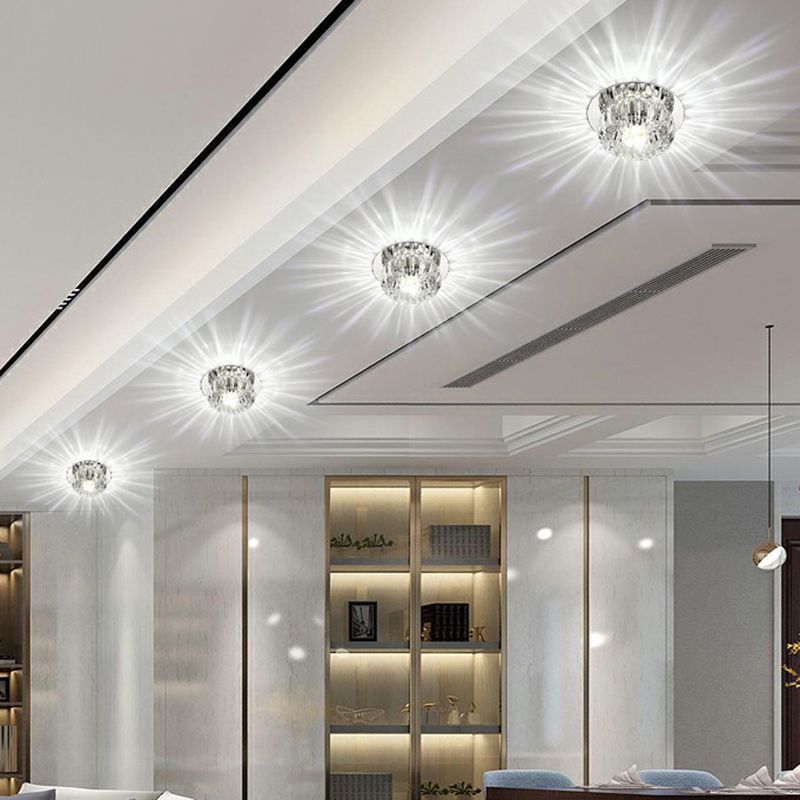 Plafonnier LED rond Simplicity en cristal transparent pour couloir