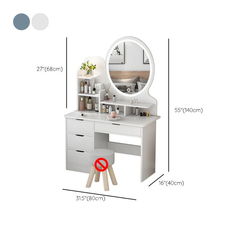Wooden Vanity with Drawers and Shelves Vanity Makeup Table with Mirror