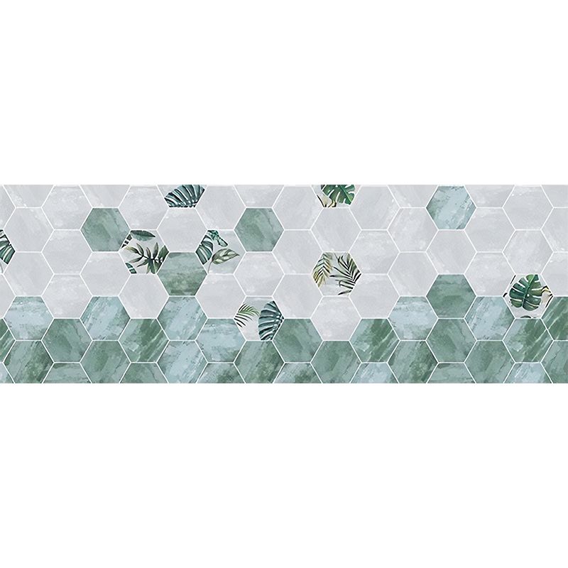 Illustration Style Modern Wall Mural with Hexagon in Green and White, Made to Measure