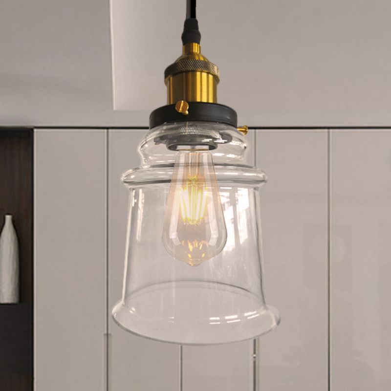 Lámpara de suspensión de vestíbulo de sombra cónica vaso transparente 1 bombilla de estilo vintage altura iluminación colgante ajustable en acabado de latón