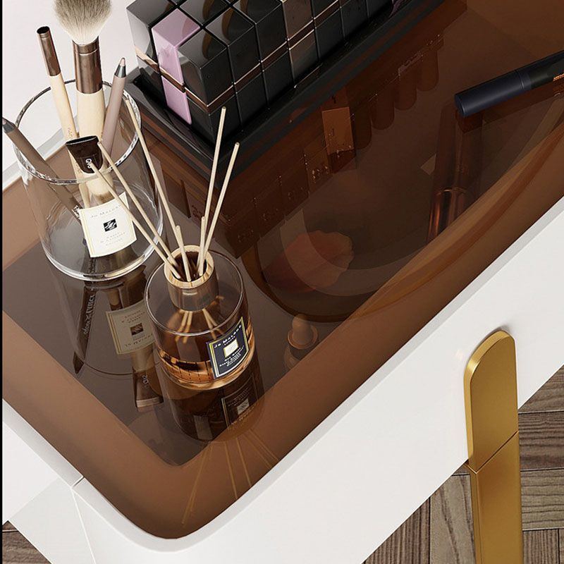 Glam Vanity Makeup Table Set Glass Top Dressing Table with Double Drawers
