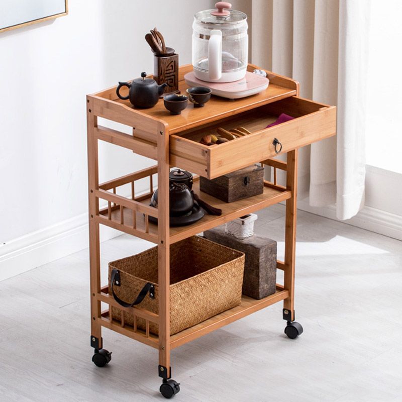 Modern Open Storage Kitchen Trolley Rolling Prep Table with Open Shelves