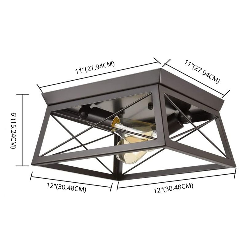 Metal Cage Flush Monte Light Fixture Industrial Retro Dining Room Semi Flush Light
