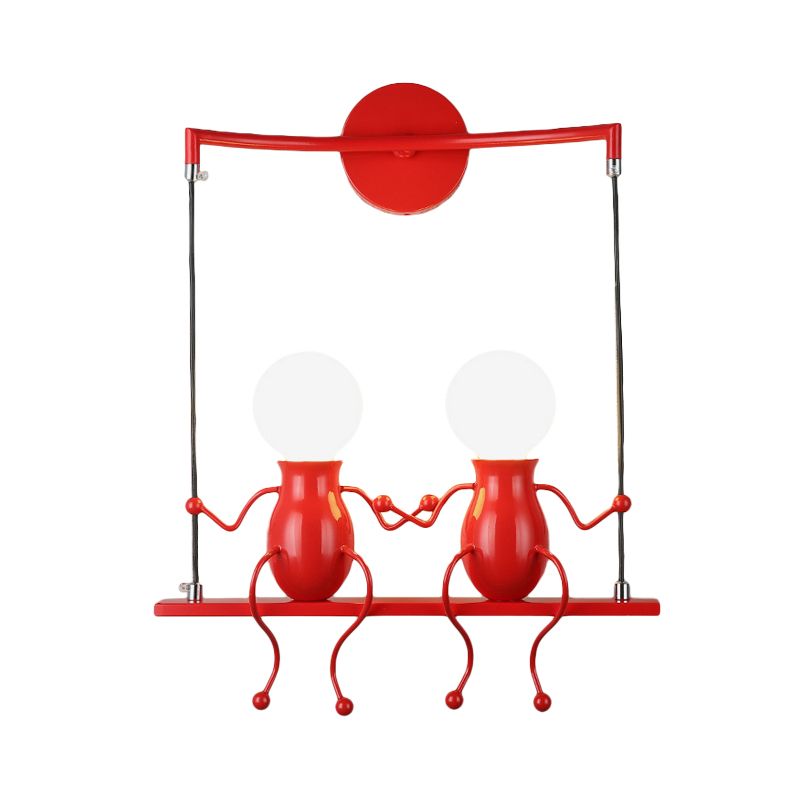 Zwart/wit/rode kleine mensen SCONCE LICHT METAL Kids 2 Lichten Wandverlichtingsarmatuur voor woonkamer