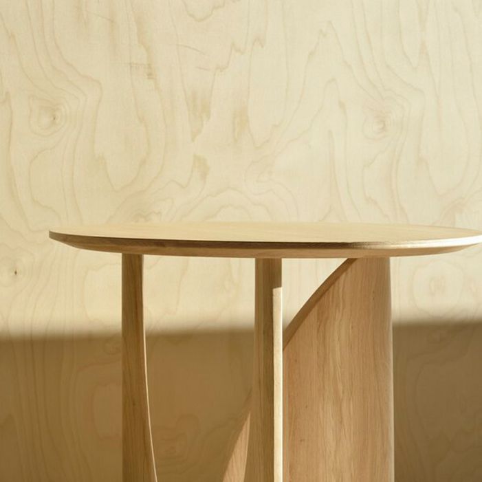 Scandinavian End Table Solid Wood Abstract Base Round Top Side Table
