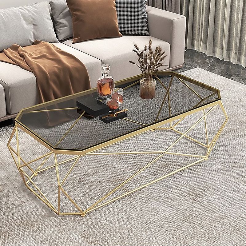 Gold Metal Frame Base Cocktail Table Transparent Top Coffee Table