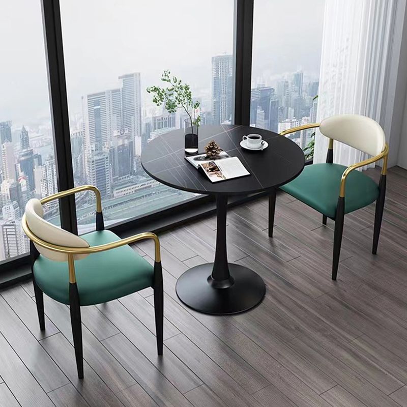 Contemporary Faux Leather Arm Dining Chair for Home in Gold Finish