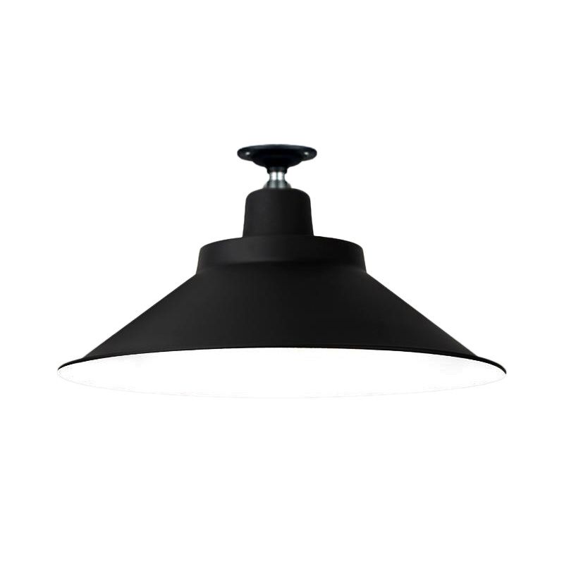 12"/16"/19.5" Wide Cone Metal Ceiling Lighting Industrial Style 1 Head Balcony Semi Flush Mount Lighting in Black