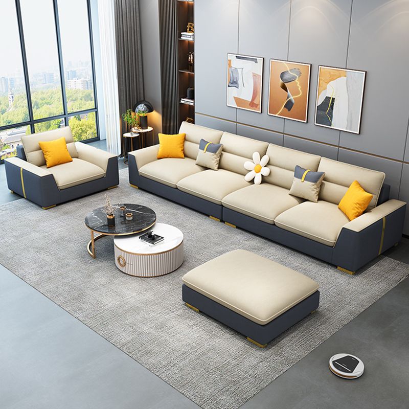 Contemporary Faux Leather Square Arm Sofa with Bolster Pillows for Living Room