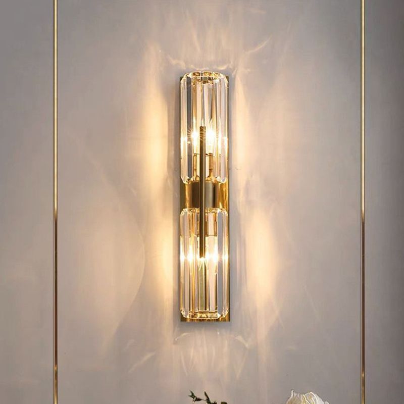 Crystal Half Cylinder Sconce Light Fixture Modern Gold Wall Mounted Light Fixture