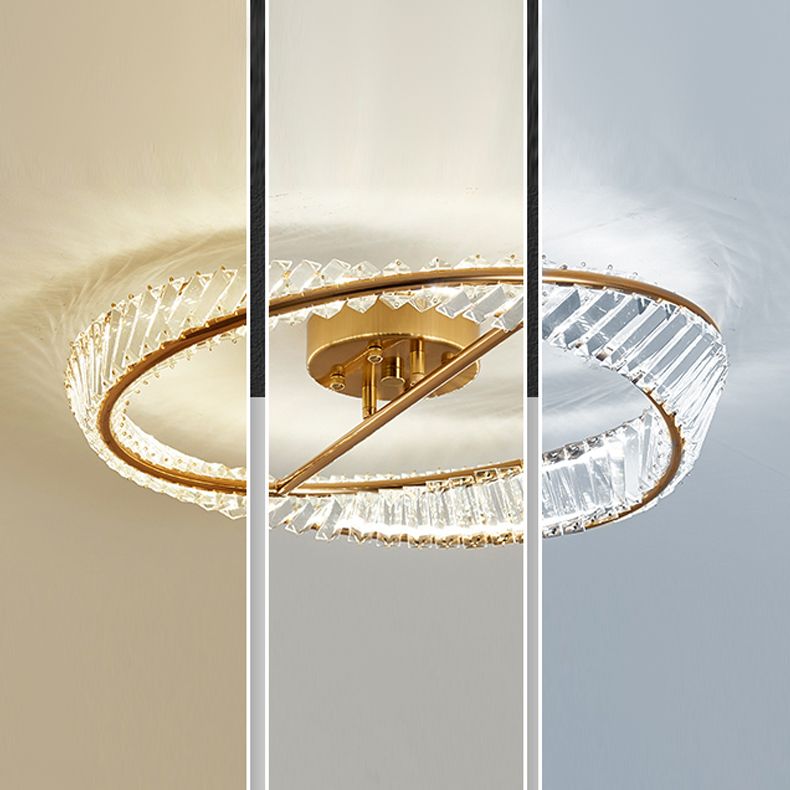 Plafonnier LED en métal galvanisé, style créatif moderne, montage circulaire en cristal, doré