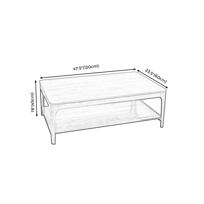 Modern Wooden 4 Legs Coffee Table with Shelf Rectangular Cocktail Table in Oak/Walnut