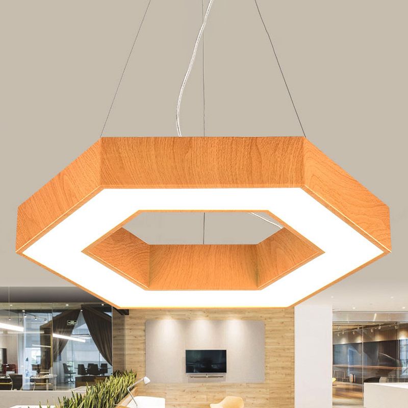 16"/23.5" Wide Wood Hexagon Hanging Lighting Modern Led Beige Ceiling Pendant Lamp with Recessed Diffuser