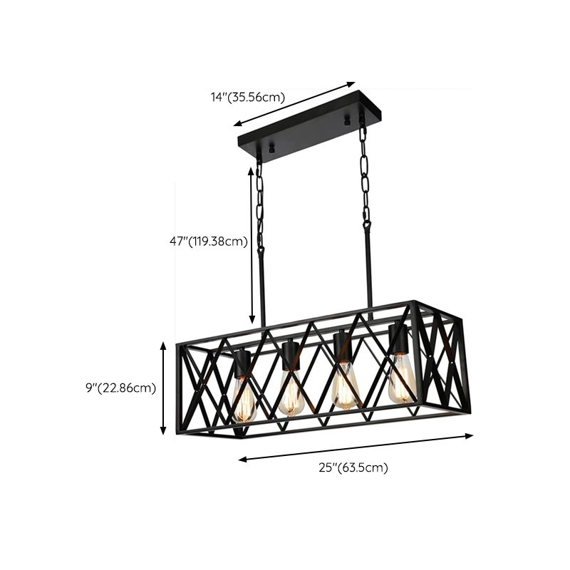 Industrial Pendant Light Rectangle Shape Island Light with Metal Shade for Dining Room