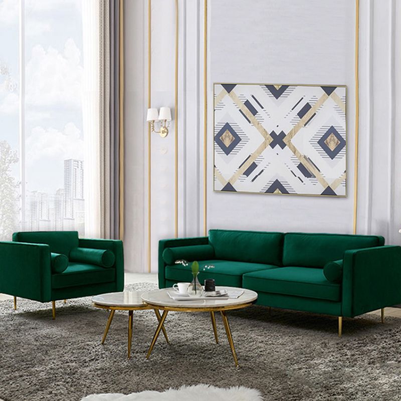 Tuxedo Arm Sofa Modern Style Green Velvet Sofa with Metal Legs