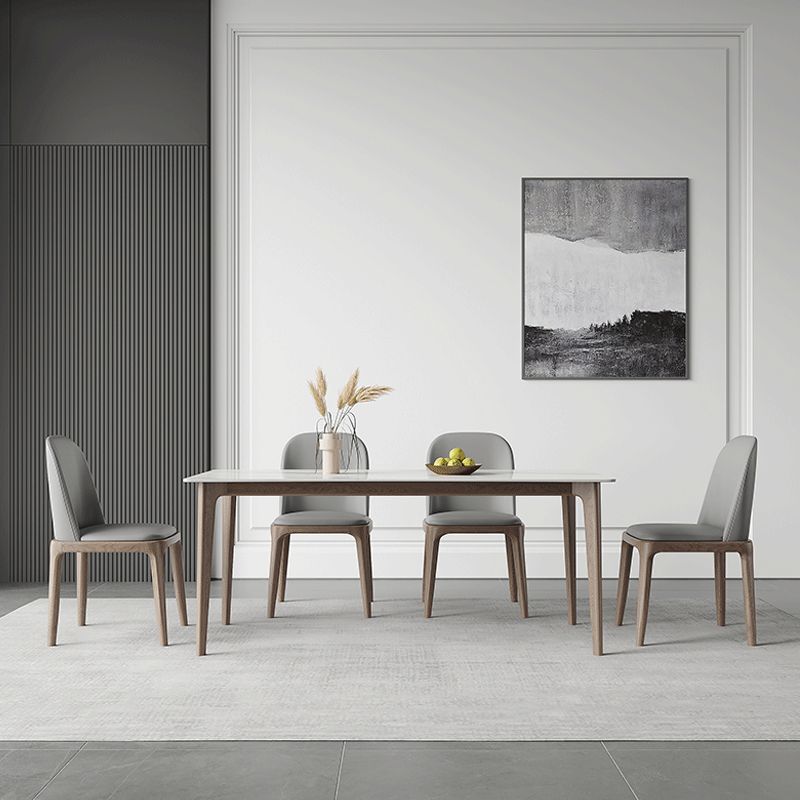 Mid-Century Dining Table Rectangle Stone Dinette Table in White