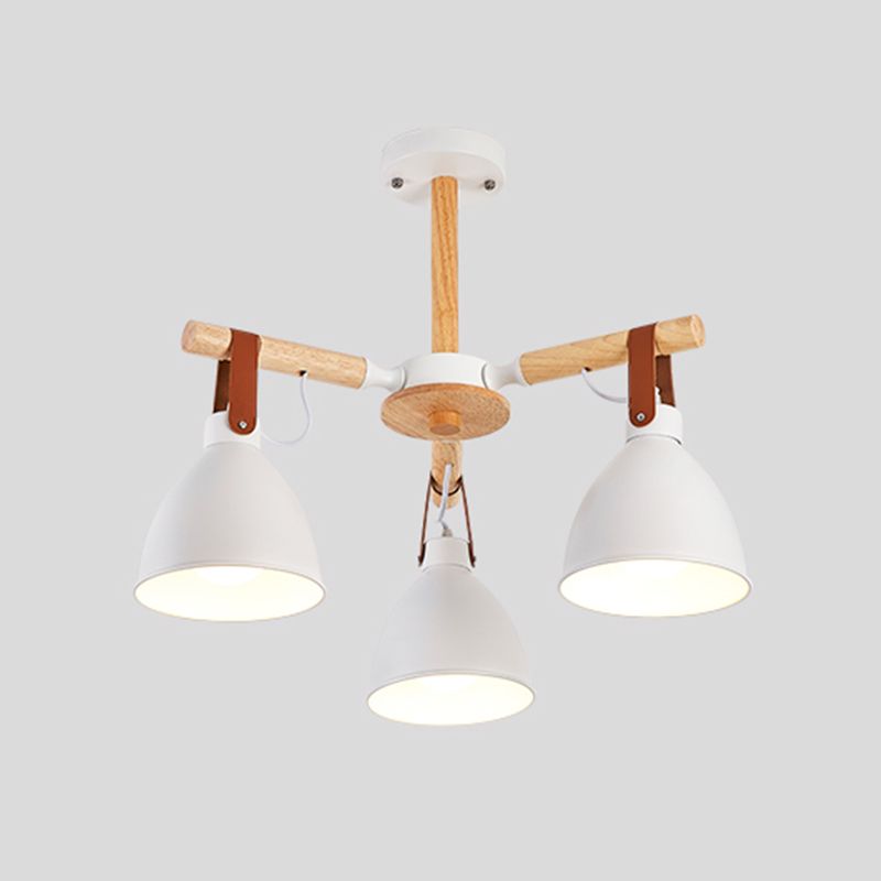 Multi Light Bowl Branch Hanging Lights Modern Style Metal Hanging Lighting with Wood