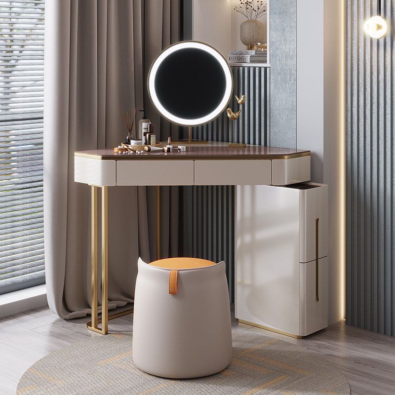 White Make-up Vanity with 4 Storage Drawers 29.52" Wide Glass Dresser