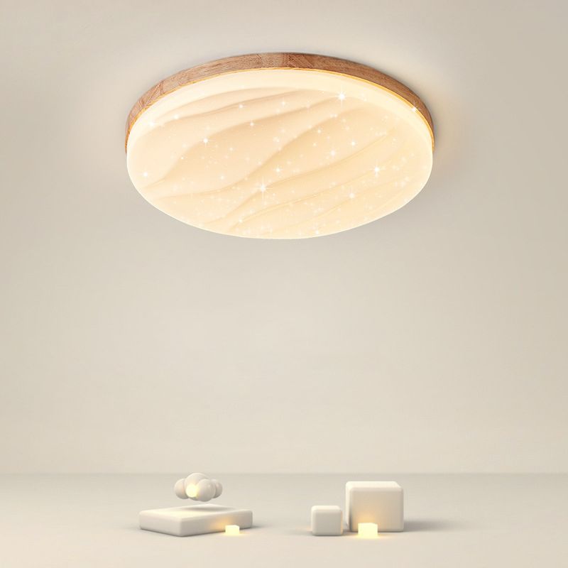 Round Shape Wood Flush Light Modern Style 1 Light Flush Mount Ceiling Lights in Brown