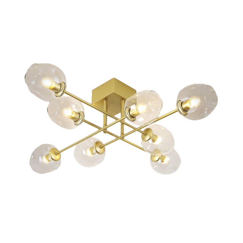 3/6/8 Luci Living Room Semi Flush Light Gold / Black Semi Flush Montaggio con Bubble Clear Glass Shade