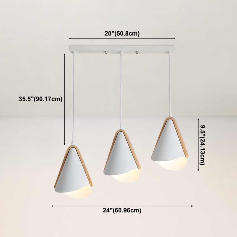 Kegelschatten 3-Leuchten moderne einfache LED-Style Hanging Deckenleuchten in Weiß