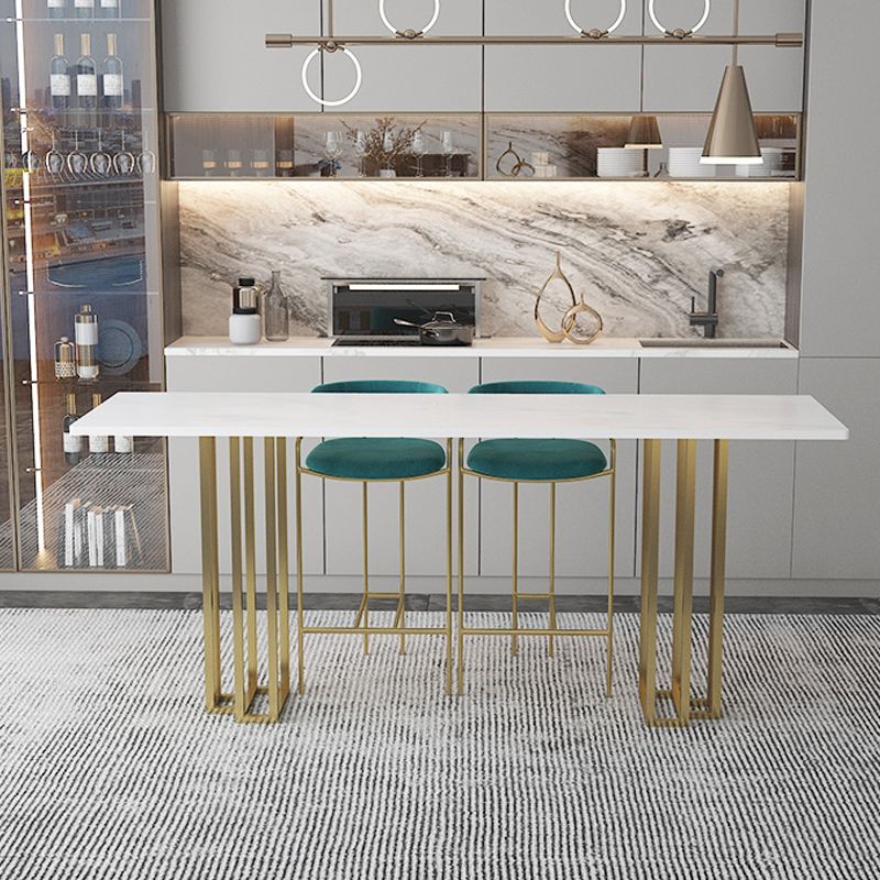 Industrial Marble Bar Table with Rectangle Table Top Double Pedestal Table - 39" H