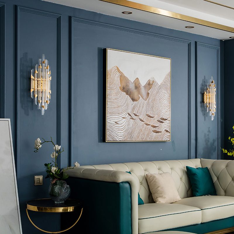 Geometric Shape Crystal Wall Lighting Modern Style 2-Lights Wall Mounted Light in Gold