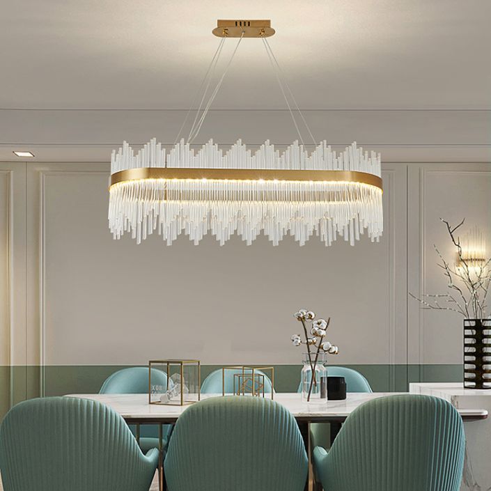 Contemporary Gold Chandelier Crystal Linear LED Over Island Lighting for Living Room