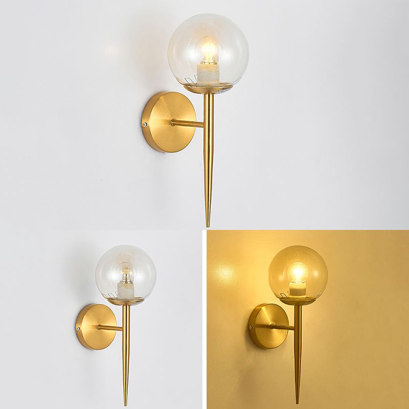 Iron and Glass Bath Sconce in Gold Finish Globe Shade Bathroom Vanity Lighting