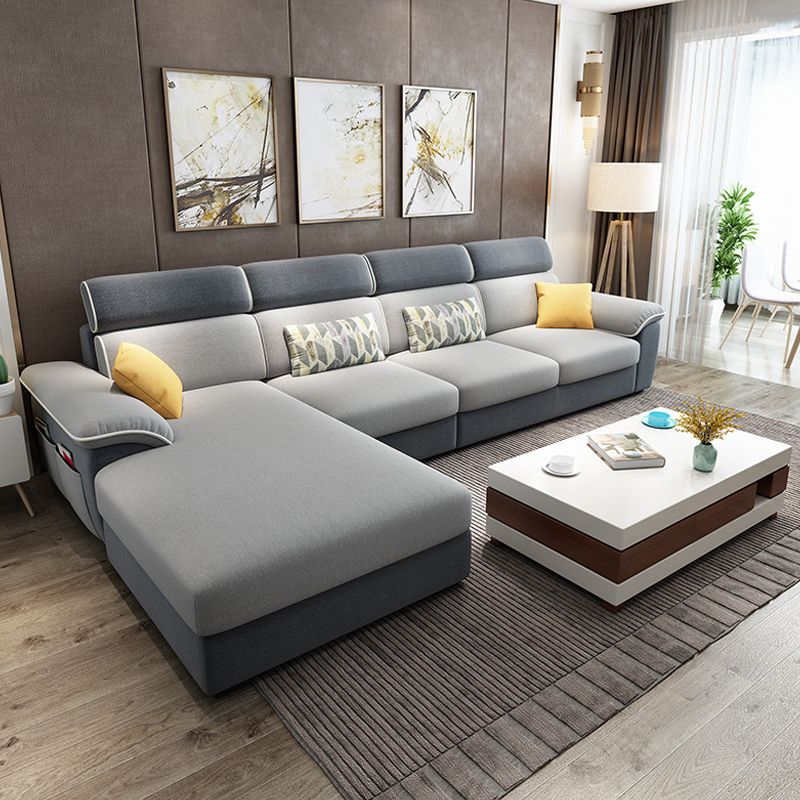 Contemporary Linen Sectional Pillow Top Arm Sectional with Storage