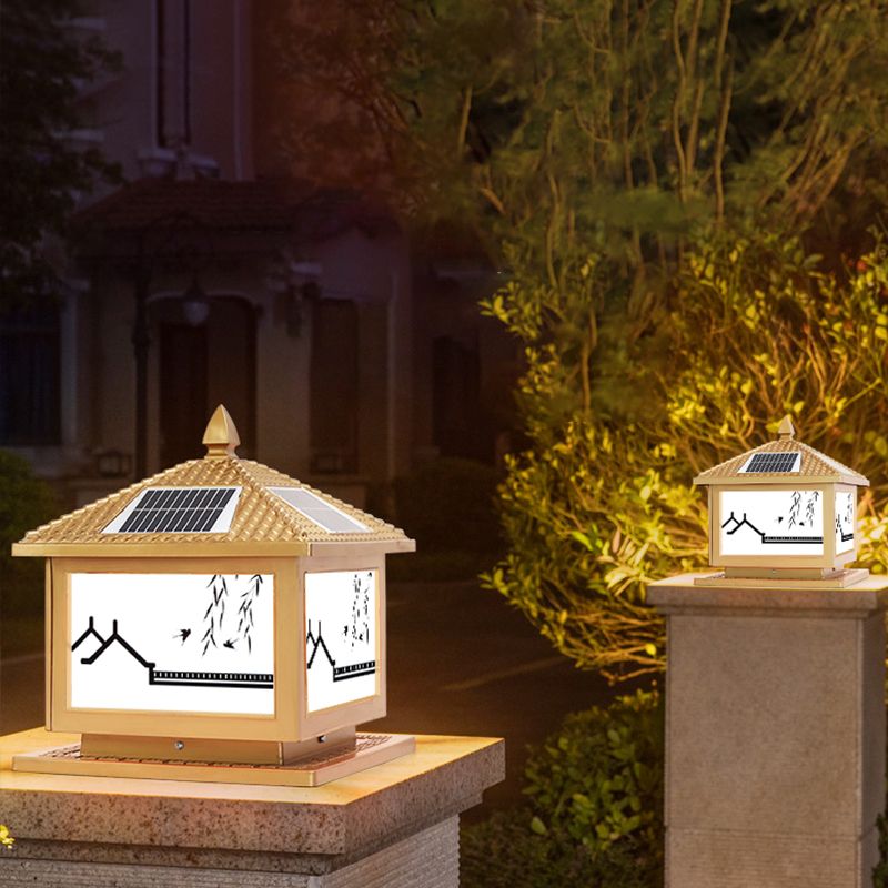 Rectangle Shape Metal Outdoor Light Modern Style 1 Light Solar Pillar Light
