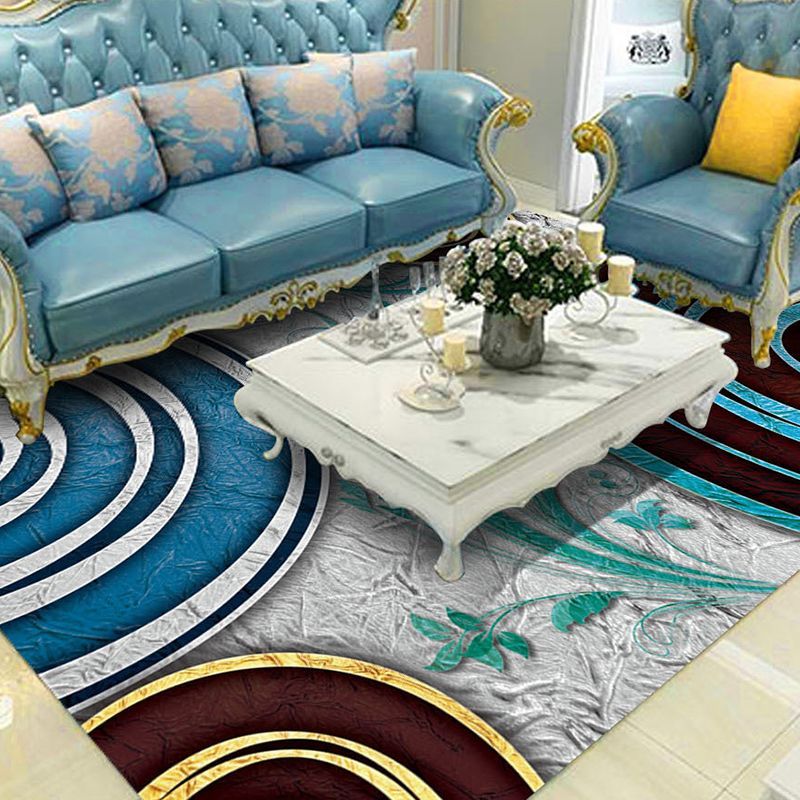 Green Graphic Rug Polyester Magnificent Rug Washable Rug for Living Room