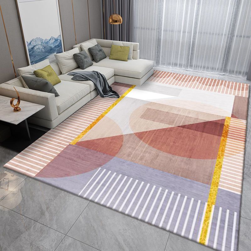 Pink Modern Rug Polyester Irregular Color Lump Rug Washable Rug for Living Room