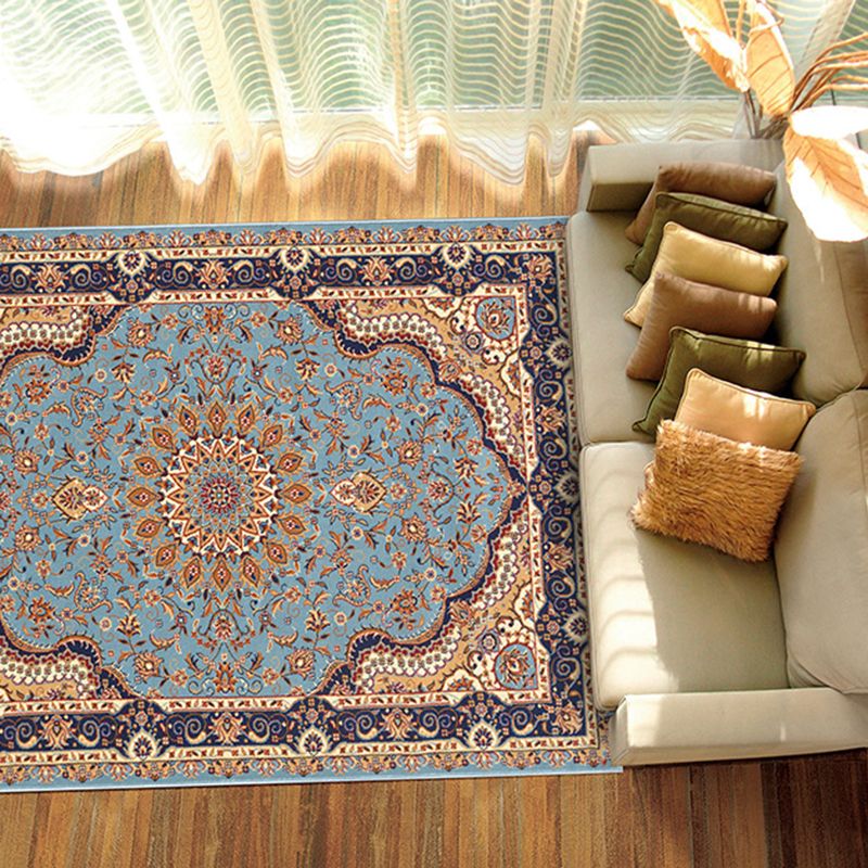 Luxury Floral Printed Rug Multicolor Polyester Area Carpet Non-Slip Backing Rug for Living Room