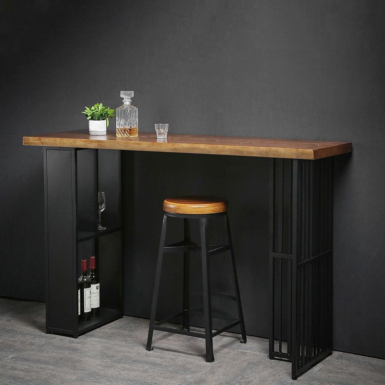 Indoor Glam Pub Set Natural 1/2/3 Pieces Wood and Metal Pub Table Set with Storage