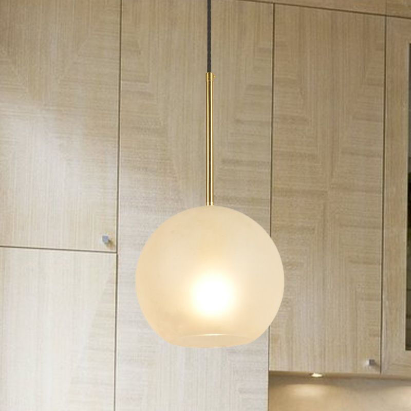 Sphere Hanging Lamp Kit Minimalist Textured White Glass 1 Head 8"/12" Wide Brass Pendant Light