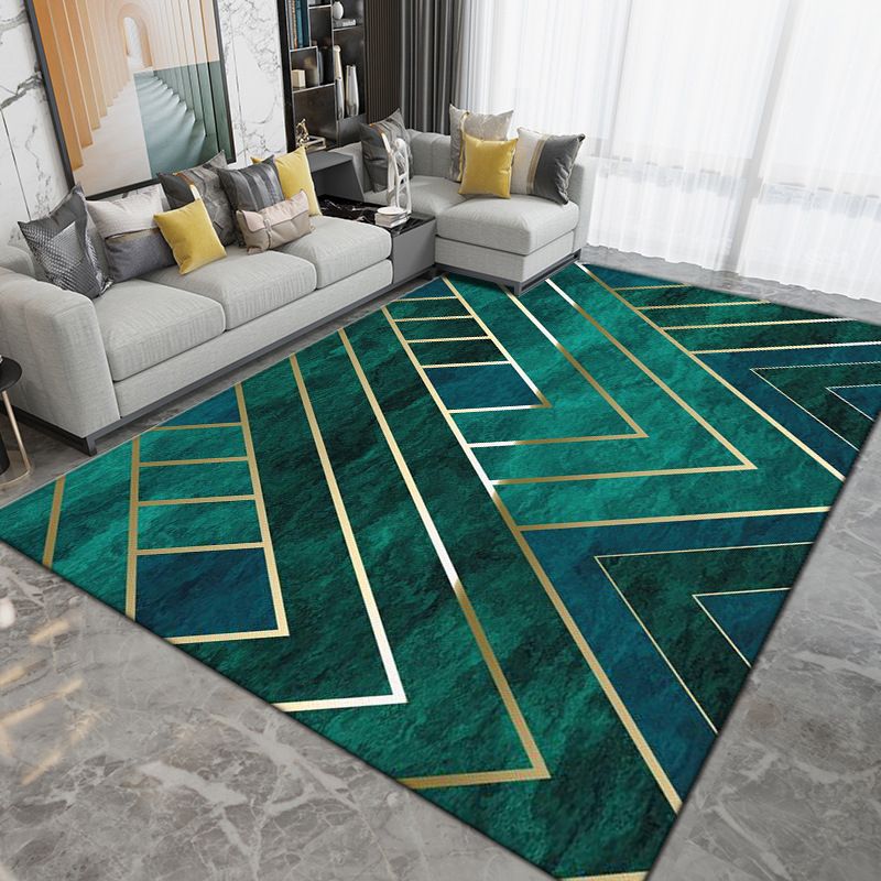 Grey Modern Rug Geometric Pattern Polyester Area Carpet Stain Resistant Rug for Living Room