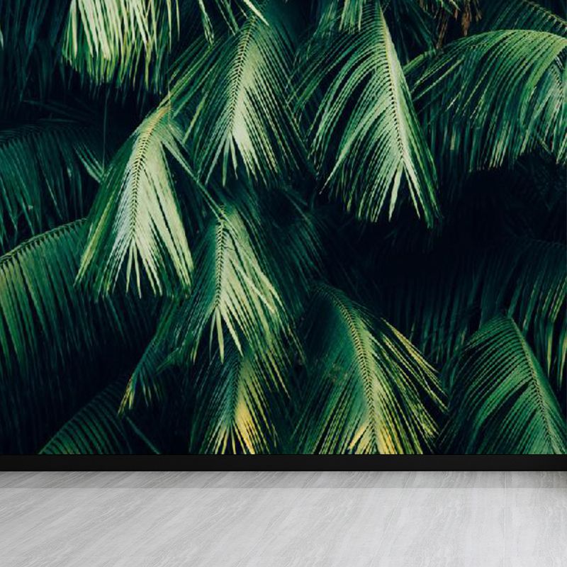 Huge Leaves Pattern Mural for Bathroom Botanical Wall Art in Green, Moisture Resistant