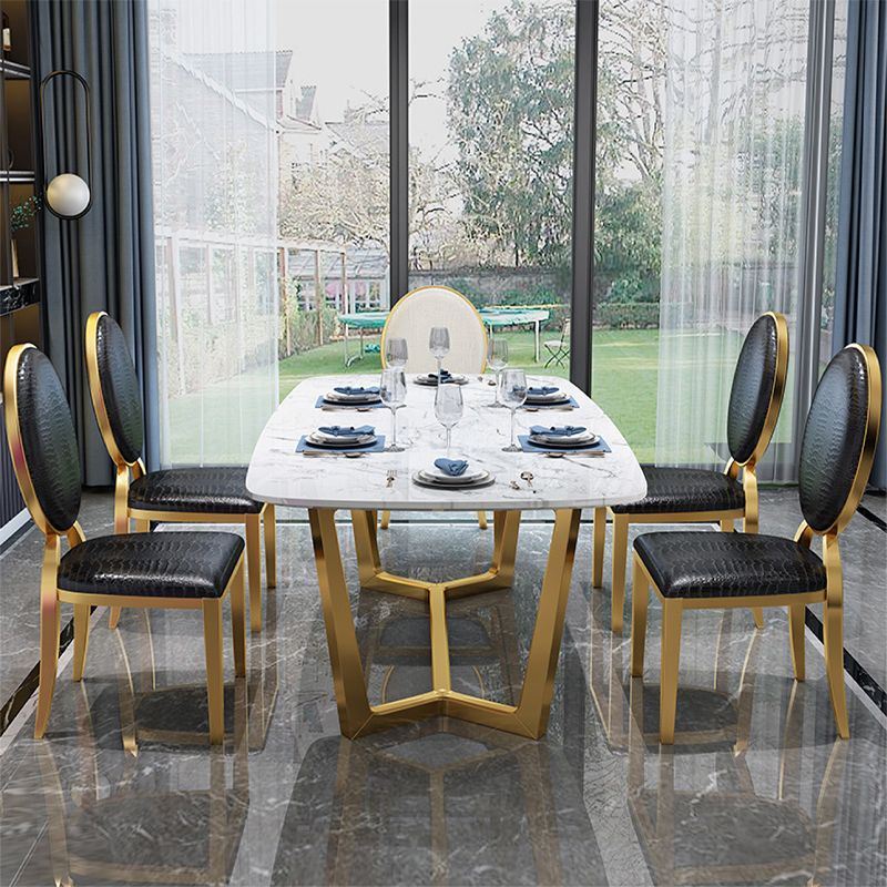 Glam Dining Faux Marble Table Rectangle Table with Metal Legs for Kitchen