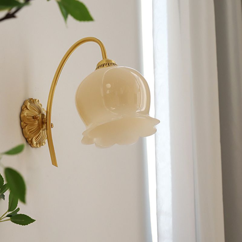 Single Golden Wall Mounted Sconce Modernism Glass Shaded Wall Light for Foyer