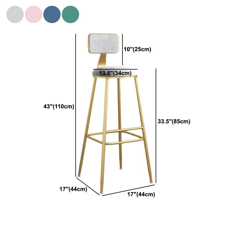 Nordic Armless Backrest Counter Stool Iron Dining Room Bar Stool with Velvet Cushion