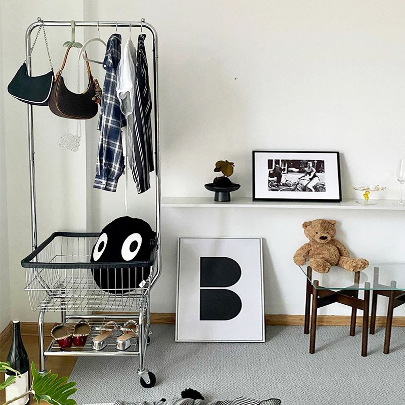 Contemporary Style Wardrobe Metal Open Wardrobe with Wheels for Home