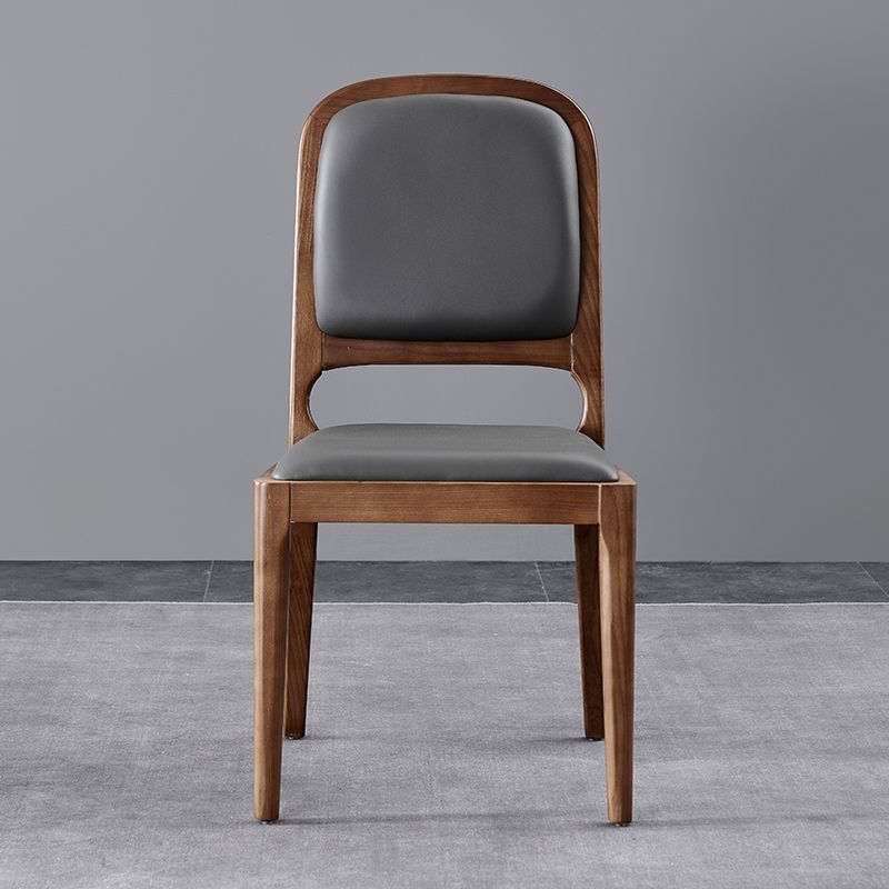 Contemporary Dining Chair Solid Wood Legs Side Chair in Walnut