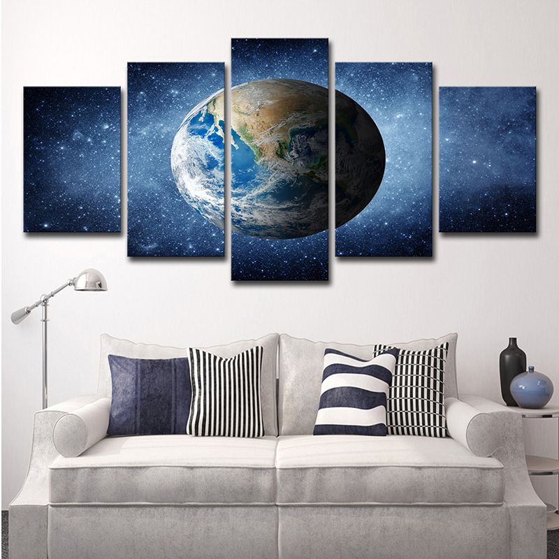 Blue the Earth Canvas Art Universe Science Fiction Multi-Piece Bedroom Wall Decor