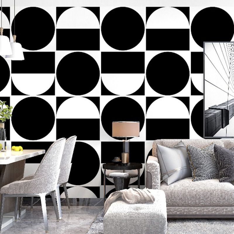 Geometry Circles Wallpaper Roll Dark Color Modern Style Wall Decor for Living Room