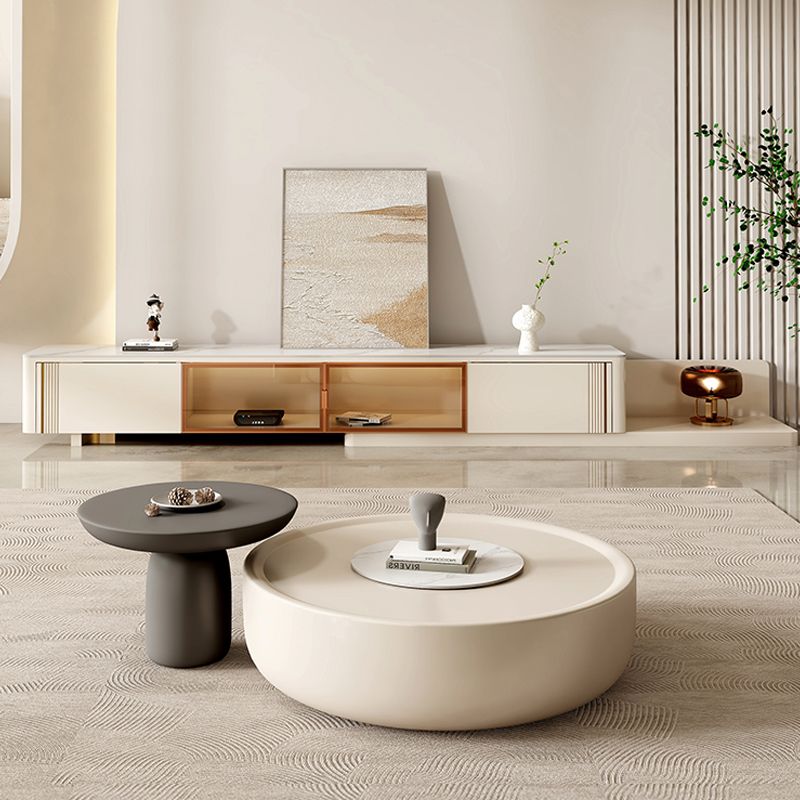 Contemporary Coffee Table Round Drum Wooden Coffee Cocktail Table